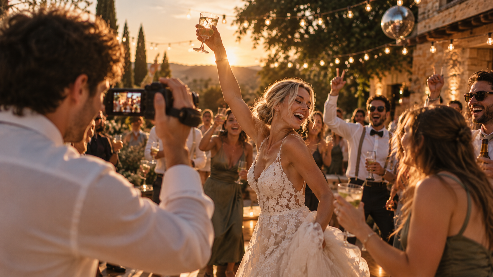 Freunde filmen gemeinsam auf einer Hochzeit